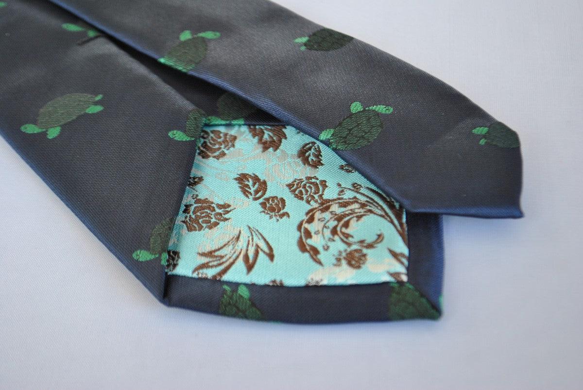 navy tie with green turtle design - Image 4