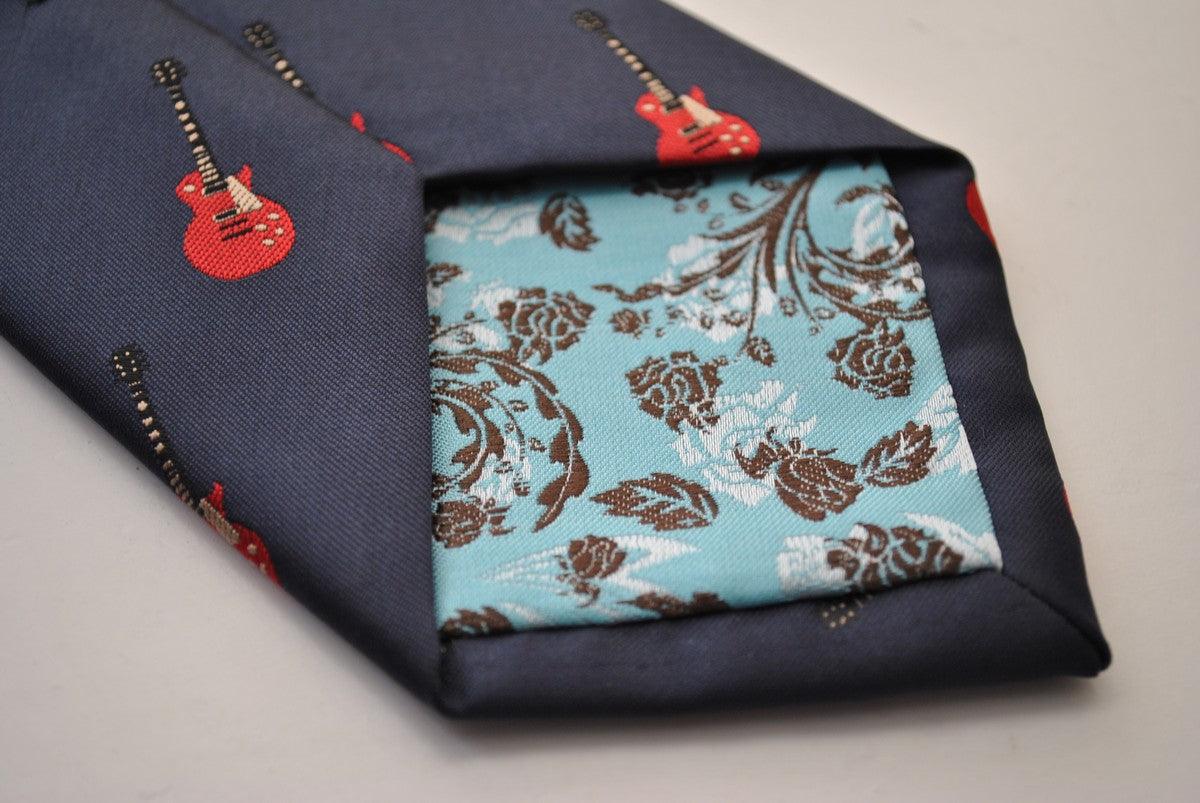 navy tie with electric guitar design - Image 3