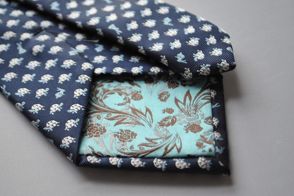 navy tie with hare and tortoise embroidered design - Image 4