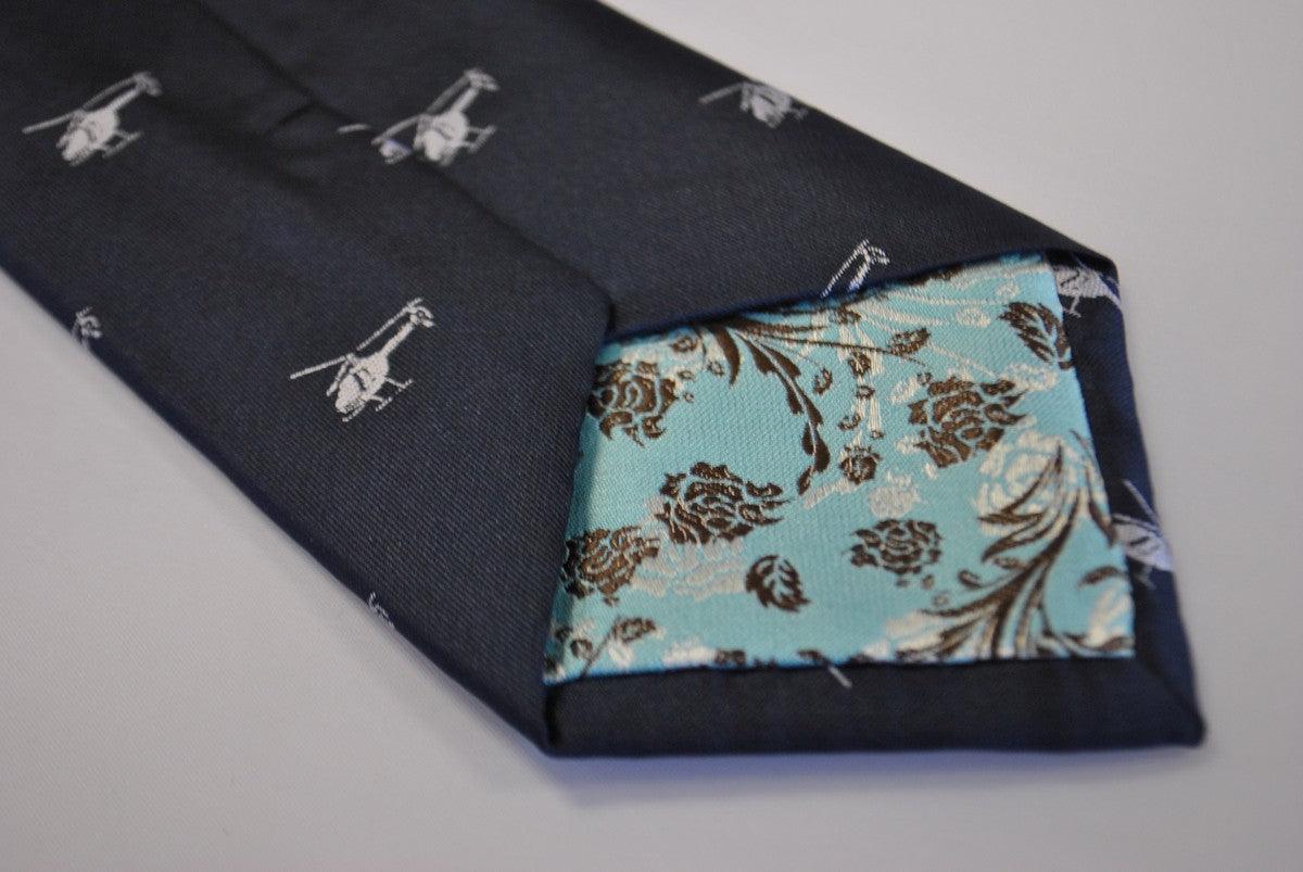 navy tie with helicopter design - Image 3