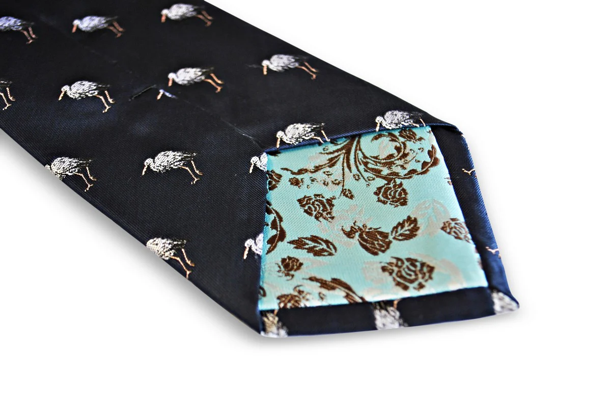 navy tie with heron bird design - Image 3