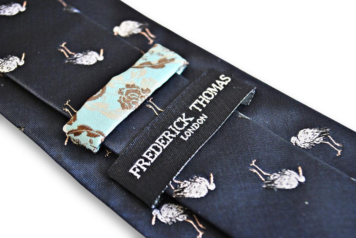 navy tie with heron bird design - Image 4