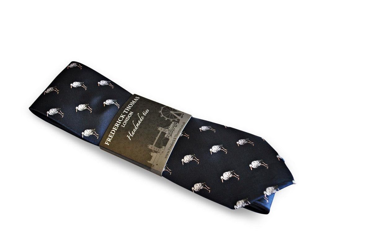 navy tie with heron bird design - Image 5