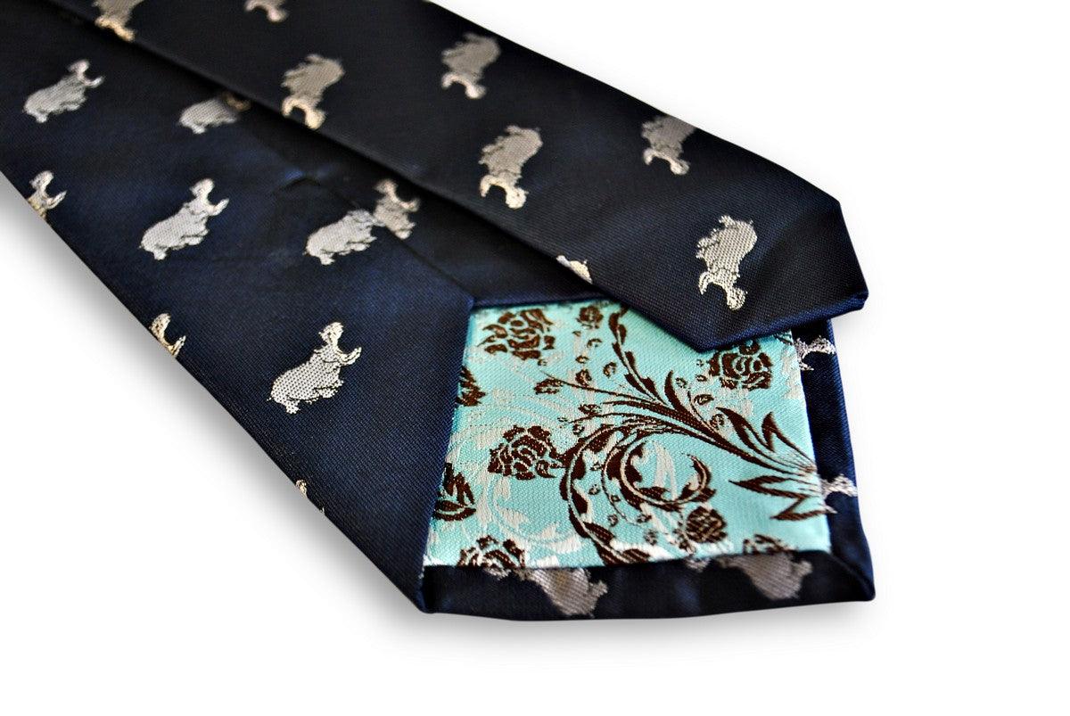navy tie with hippo design - Image 2