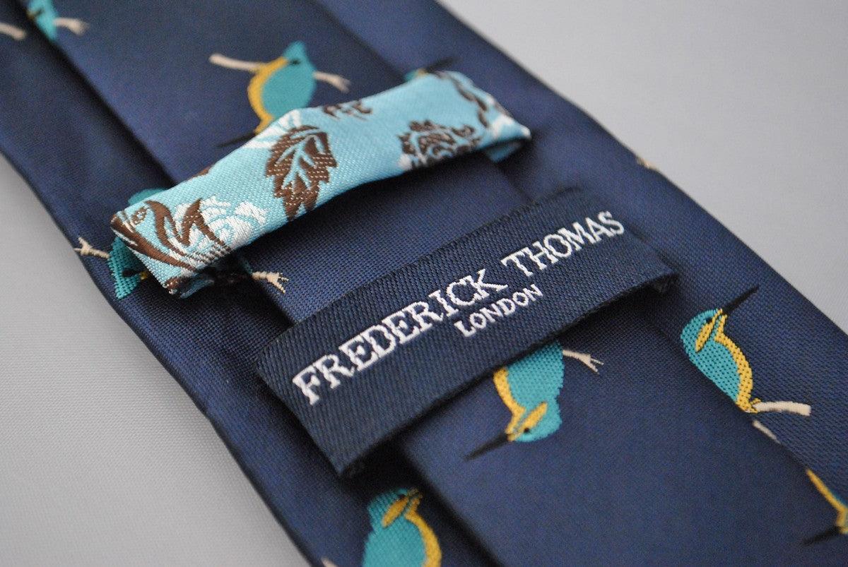 navy tie with kingfisher design - Image 2