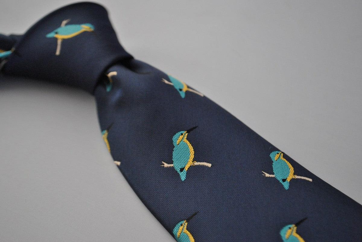navy tie with kingfisher design - Image 4