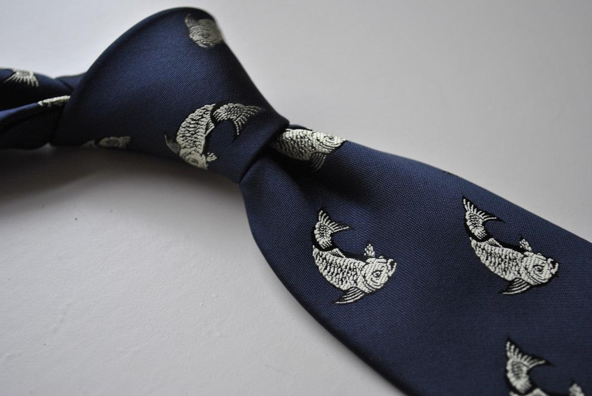 navy tie with koi carp design - Image 2