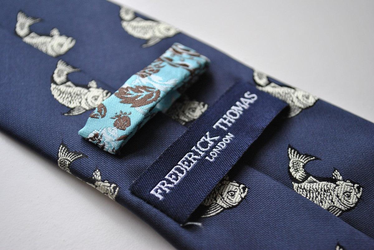 navy tie with koi carp design - Image 3