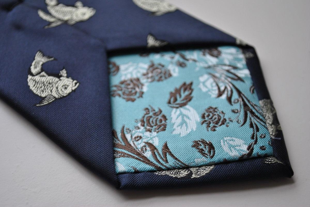 navy tie with koi carp design - Image 4