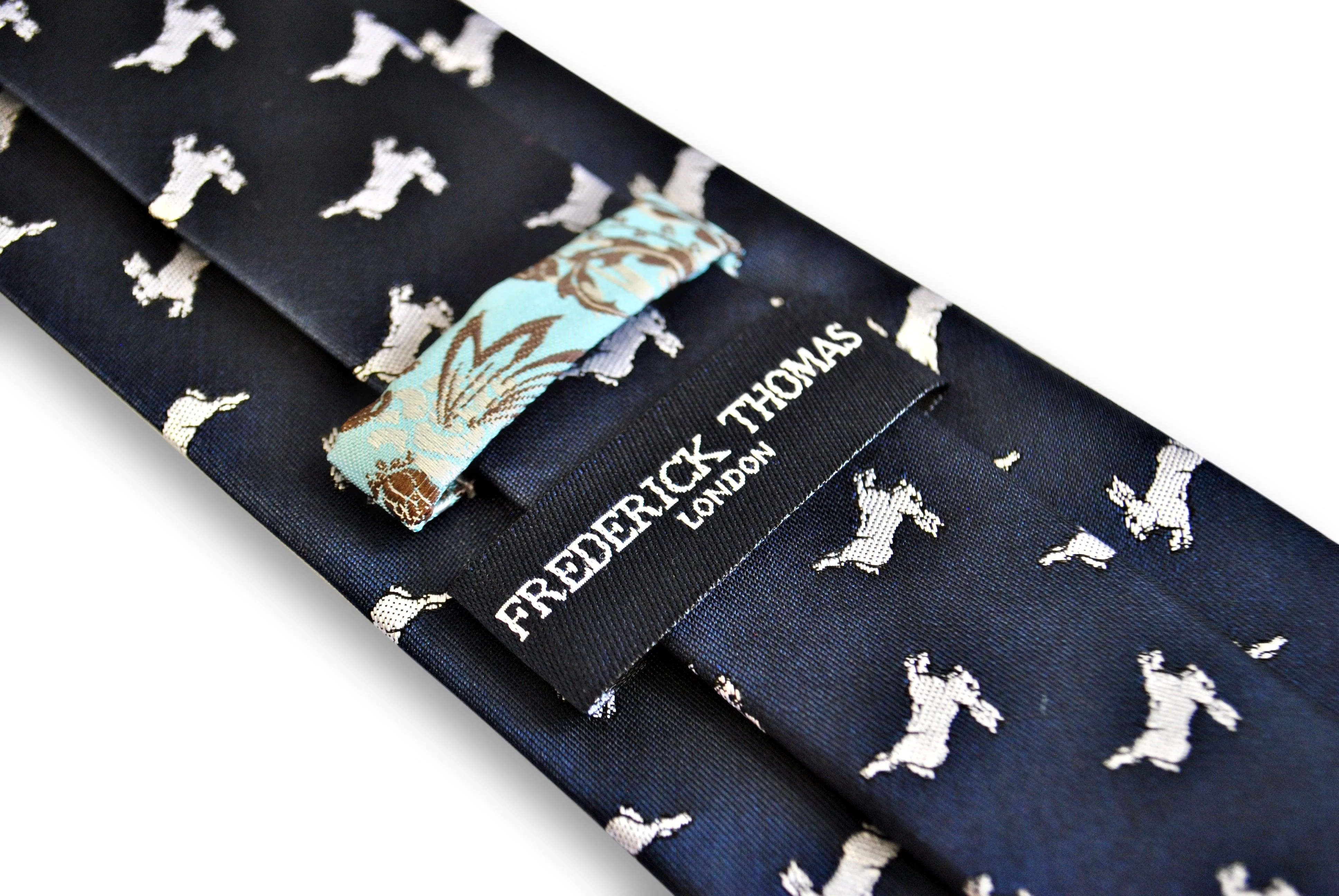 navy tie with leaping rabbit design - Image 2