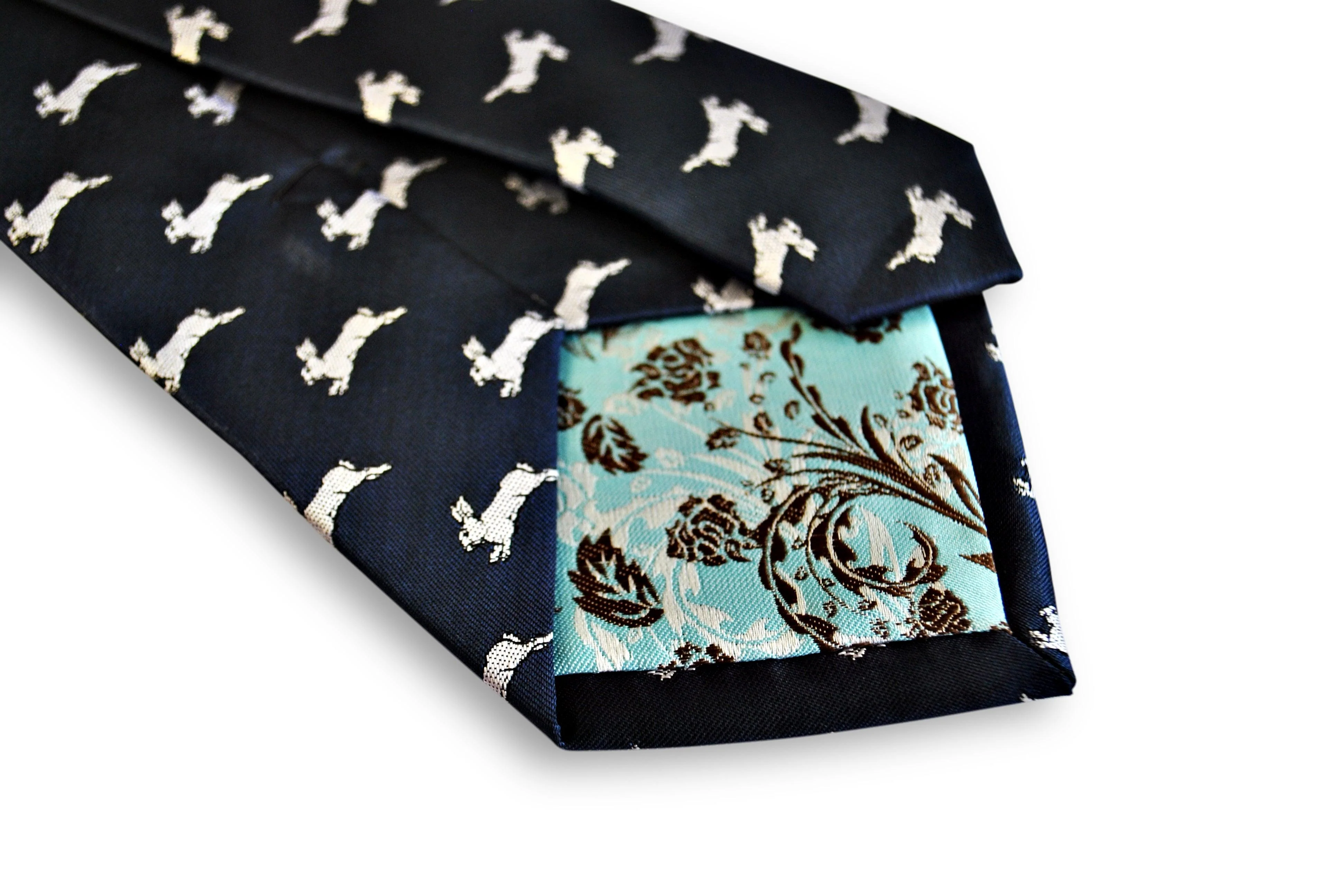 navy tie with leaping rabbit design - Image 3