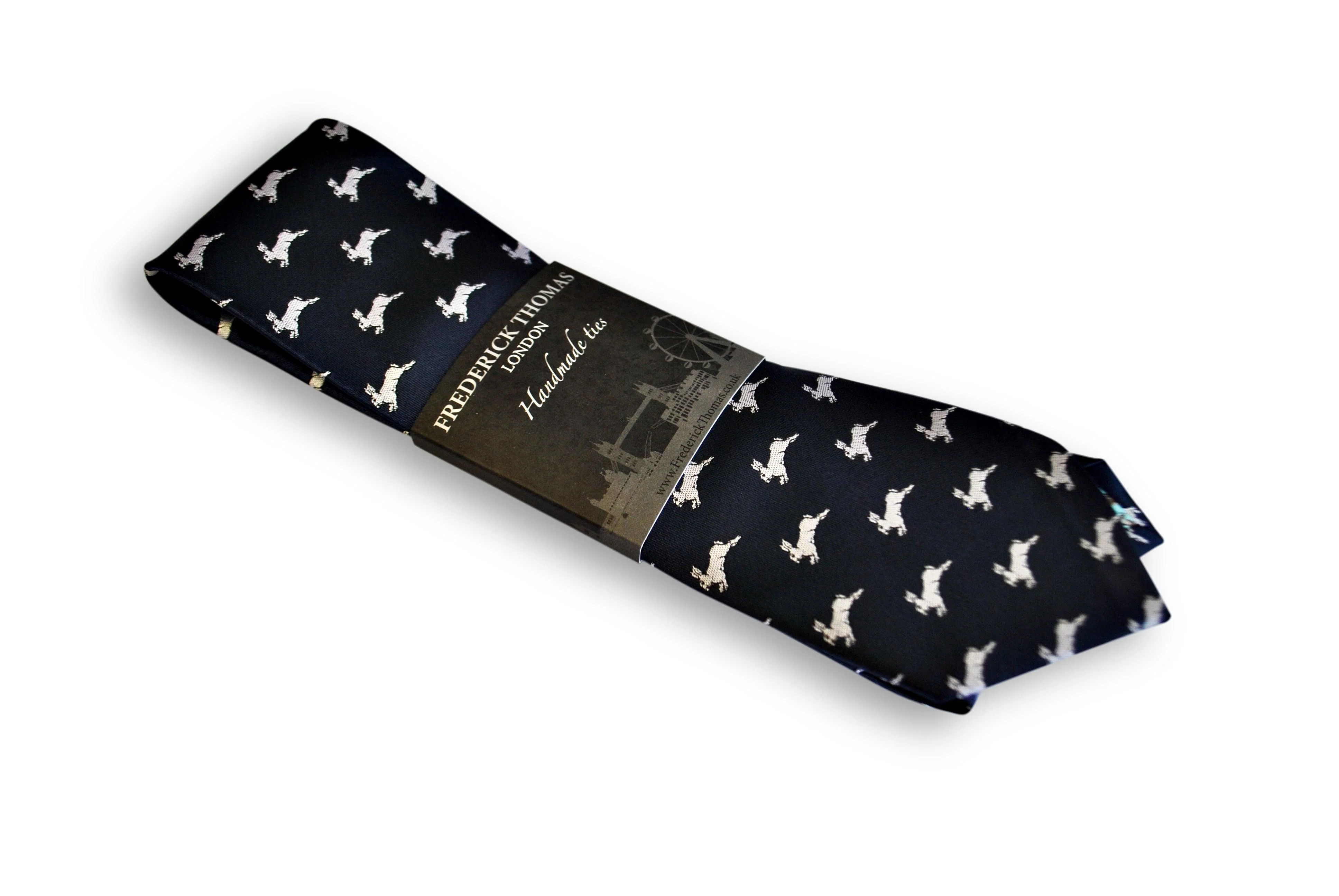 navy tie with leaping rabbit design - Image 4