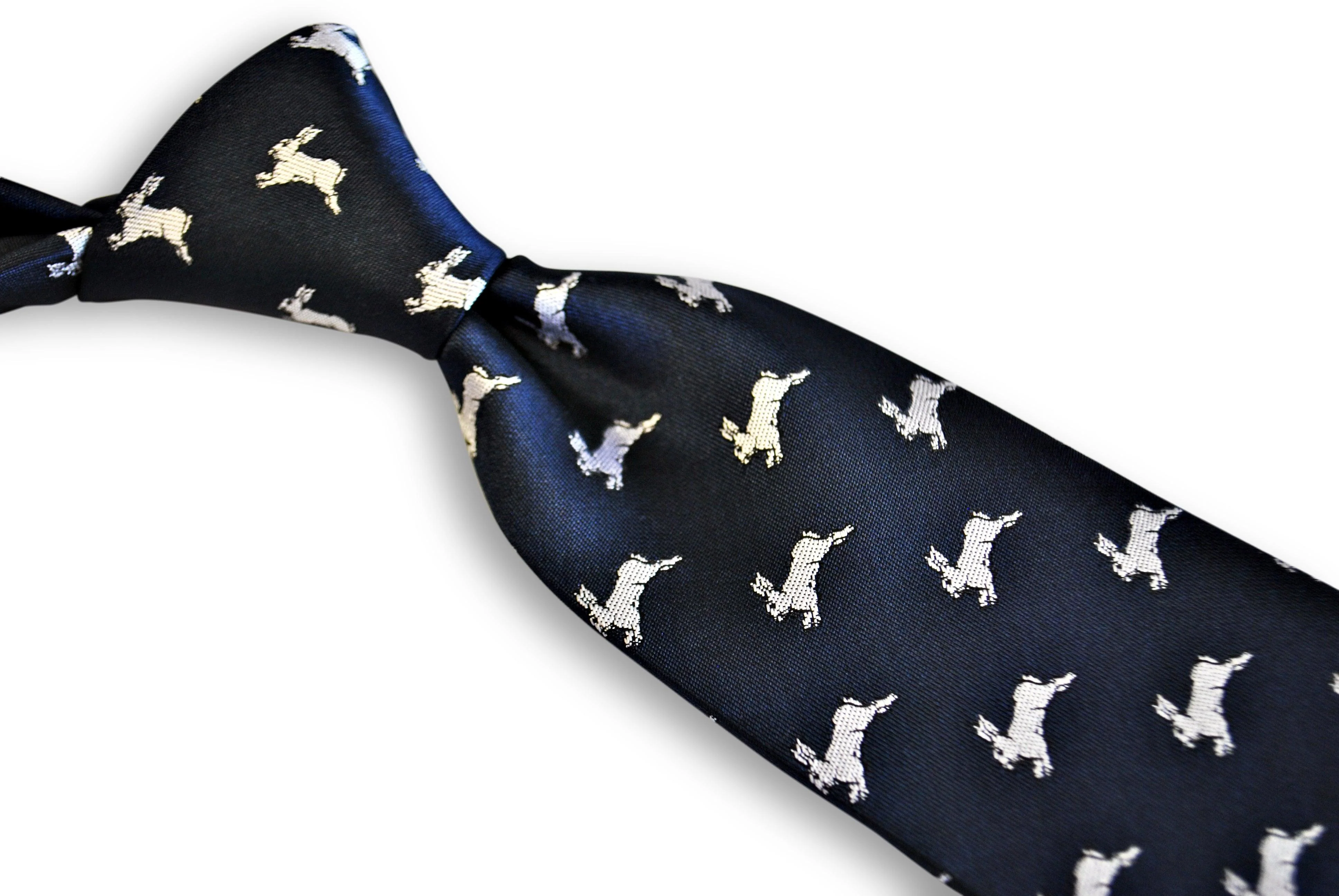 navy tie with leaping rabbit design - Image 5