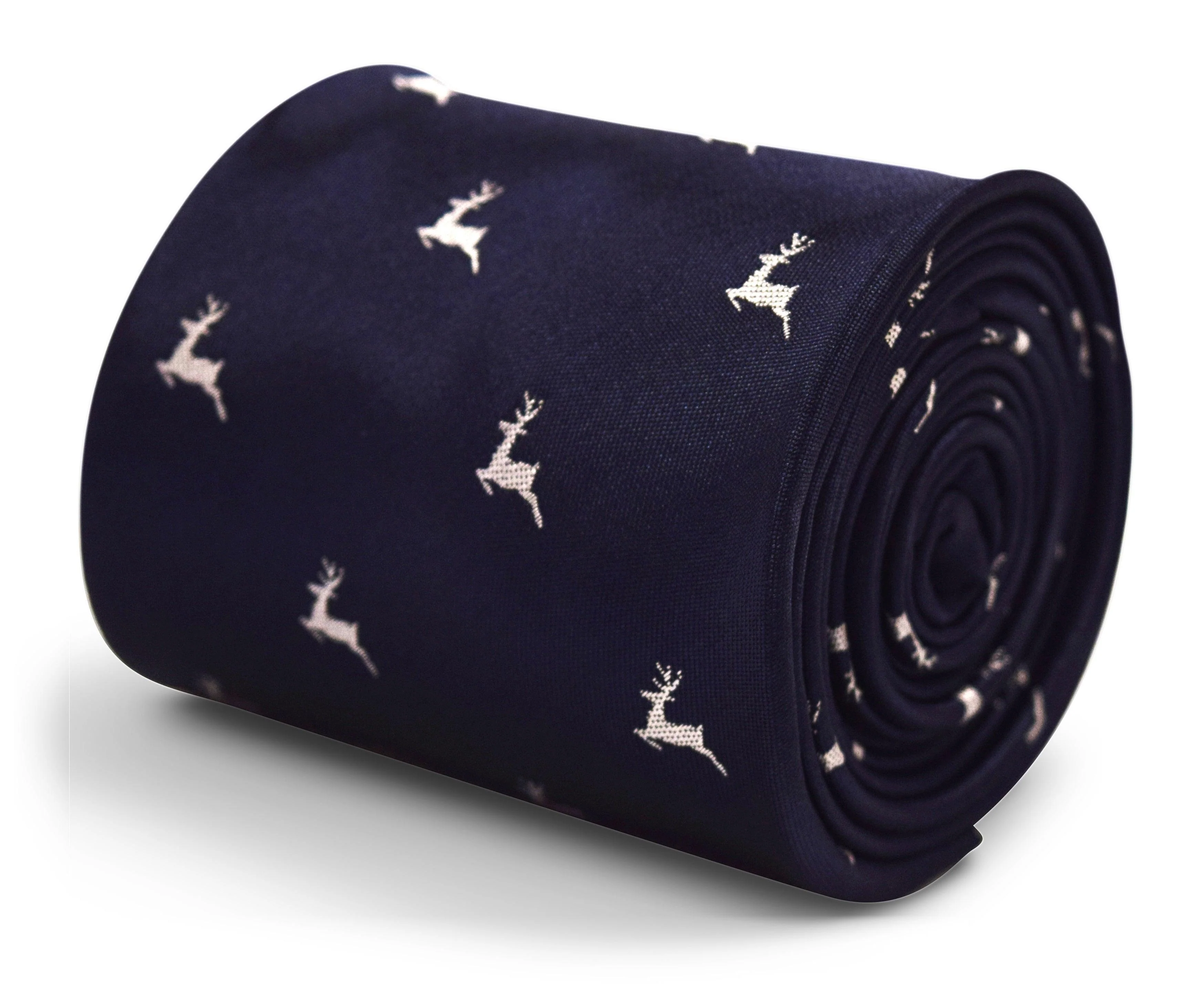 navy tie with leaping stag/deer design