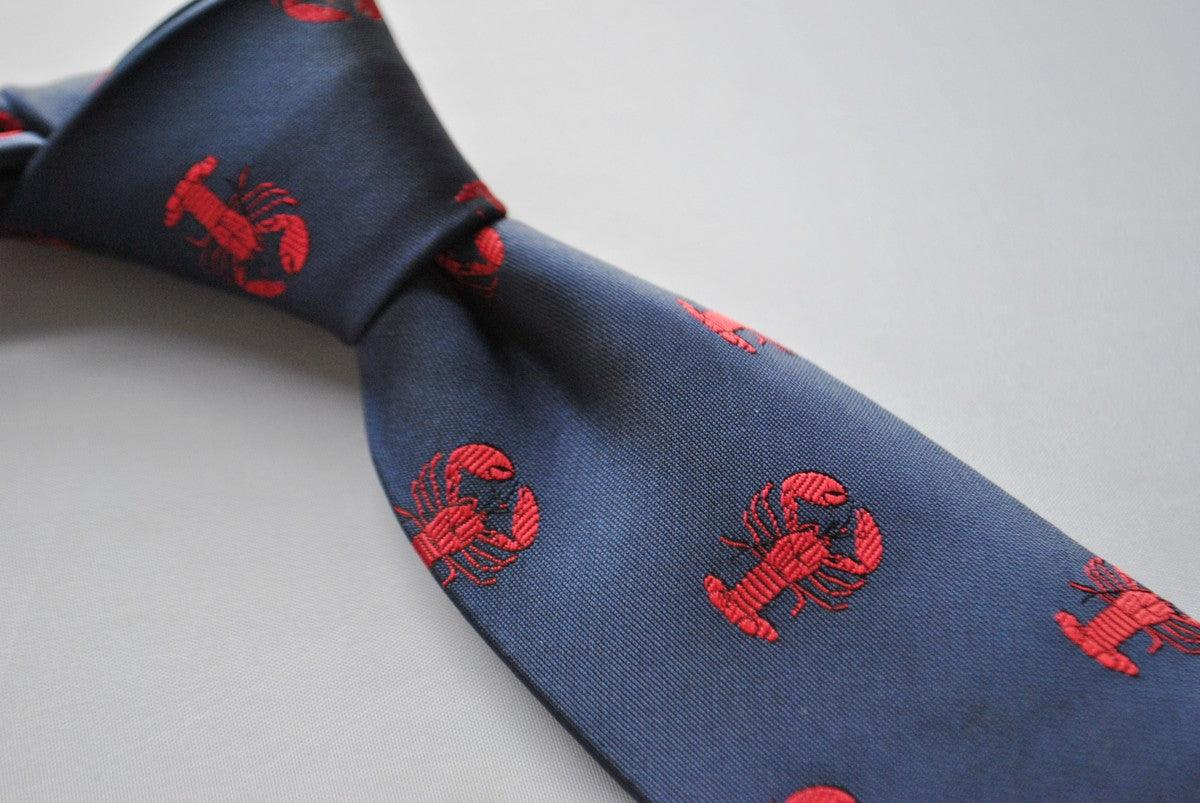 navy tie with lobster embroidered design - Image 3