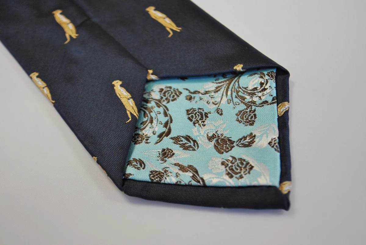 navy tie with meerkat design - Image 3