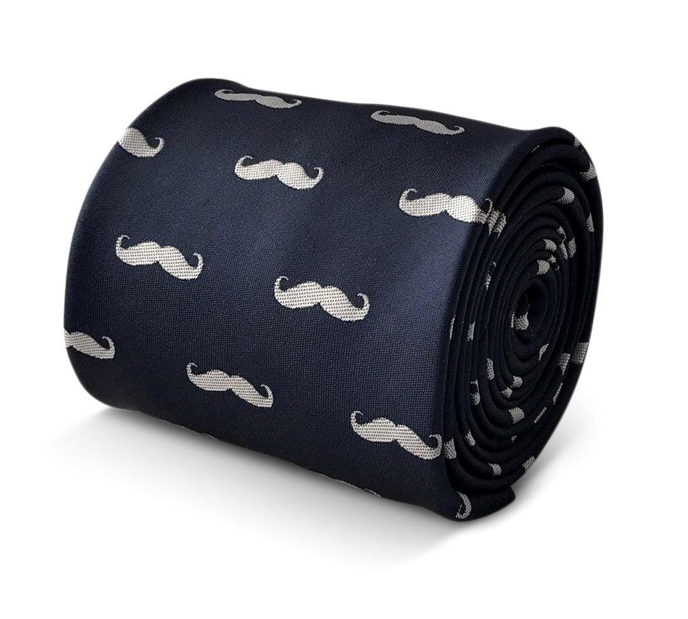navy tie with moustache design