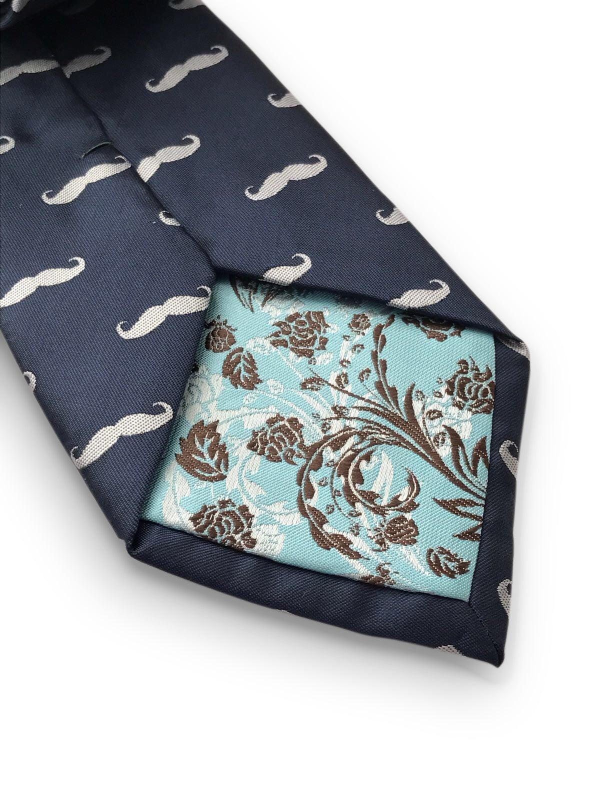navy tie with moustache design - Image 3