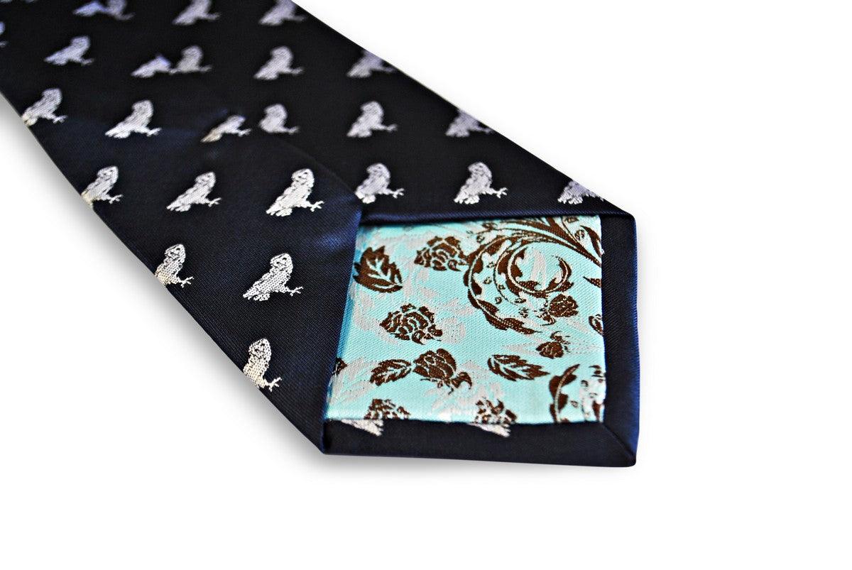 navy tie with barn owl bird design - Image 3
