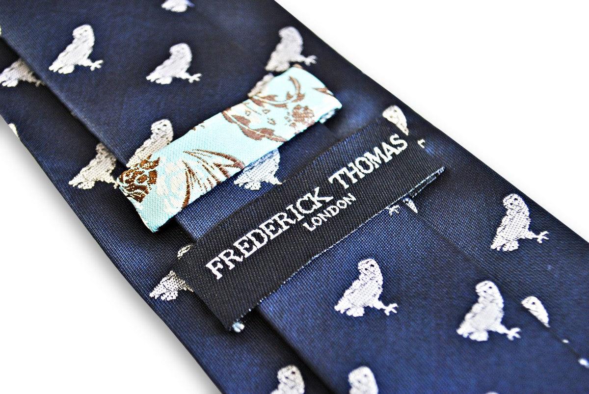 navy tie with barn owl bird design - Image 4