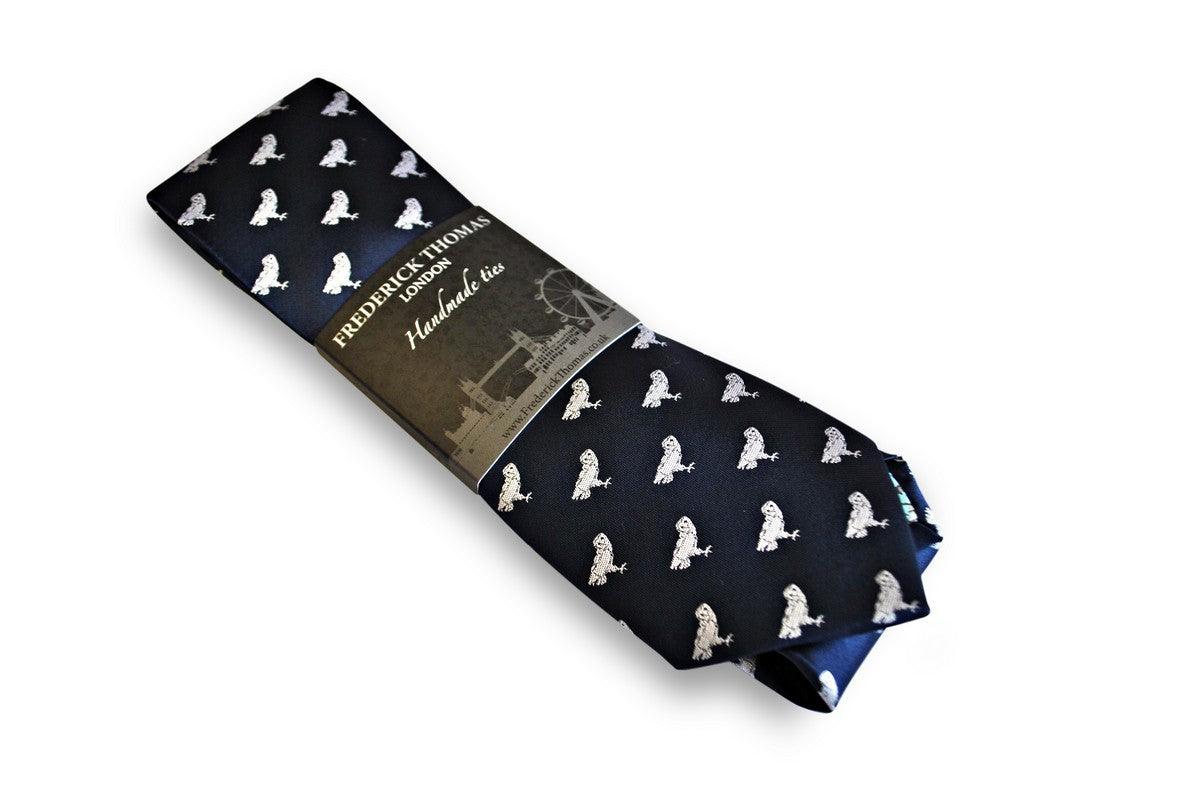 navy tie with barn owl bird design - Image 5