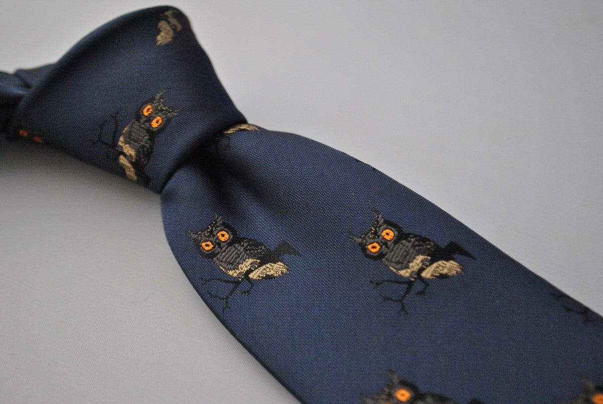 navy tie with owl design - Image 2
