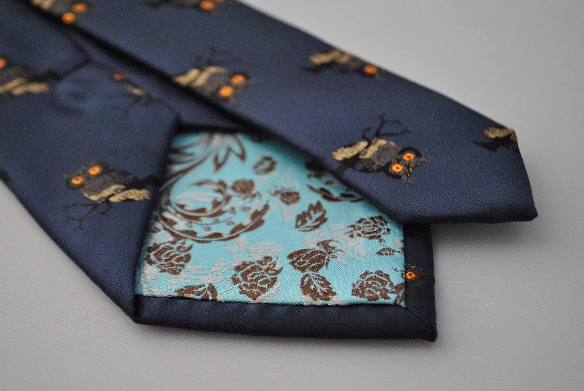 navy tie with owl design - Image 4