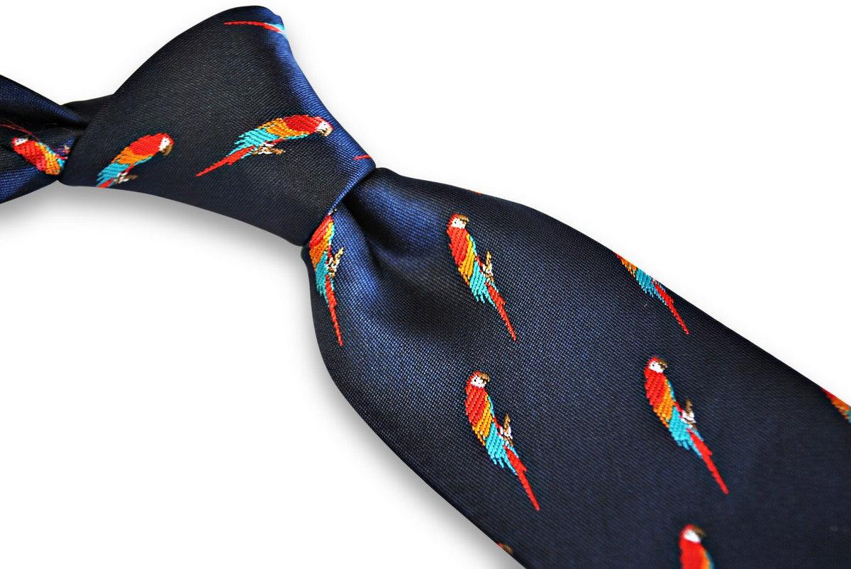 navy tie with parrot design - Image 2