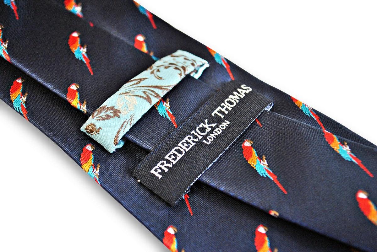 navy tie with parrot design - Image 3