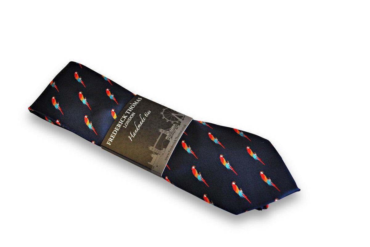 navy tie with parrot design - Image 4