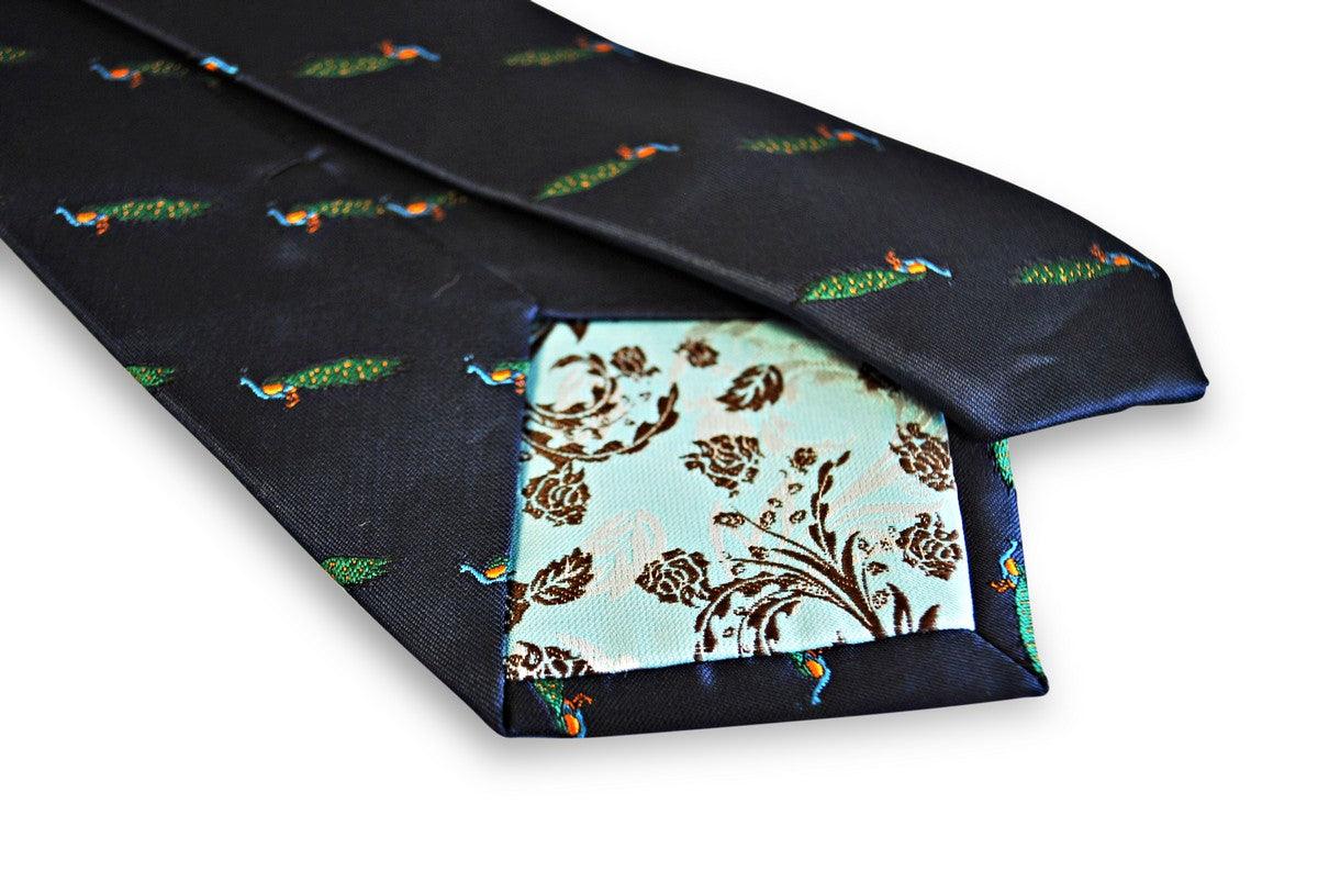 navy tie with peacock design - Image 3