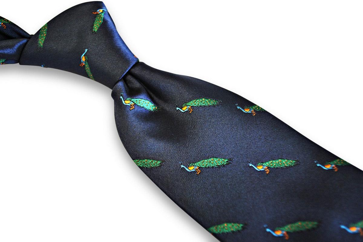 navy tie with peacock design - Image 4