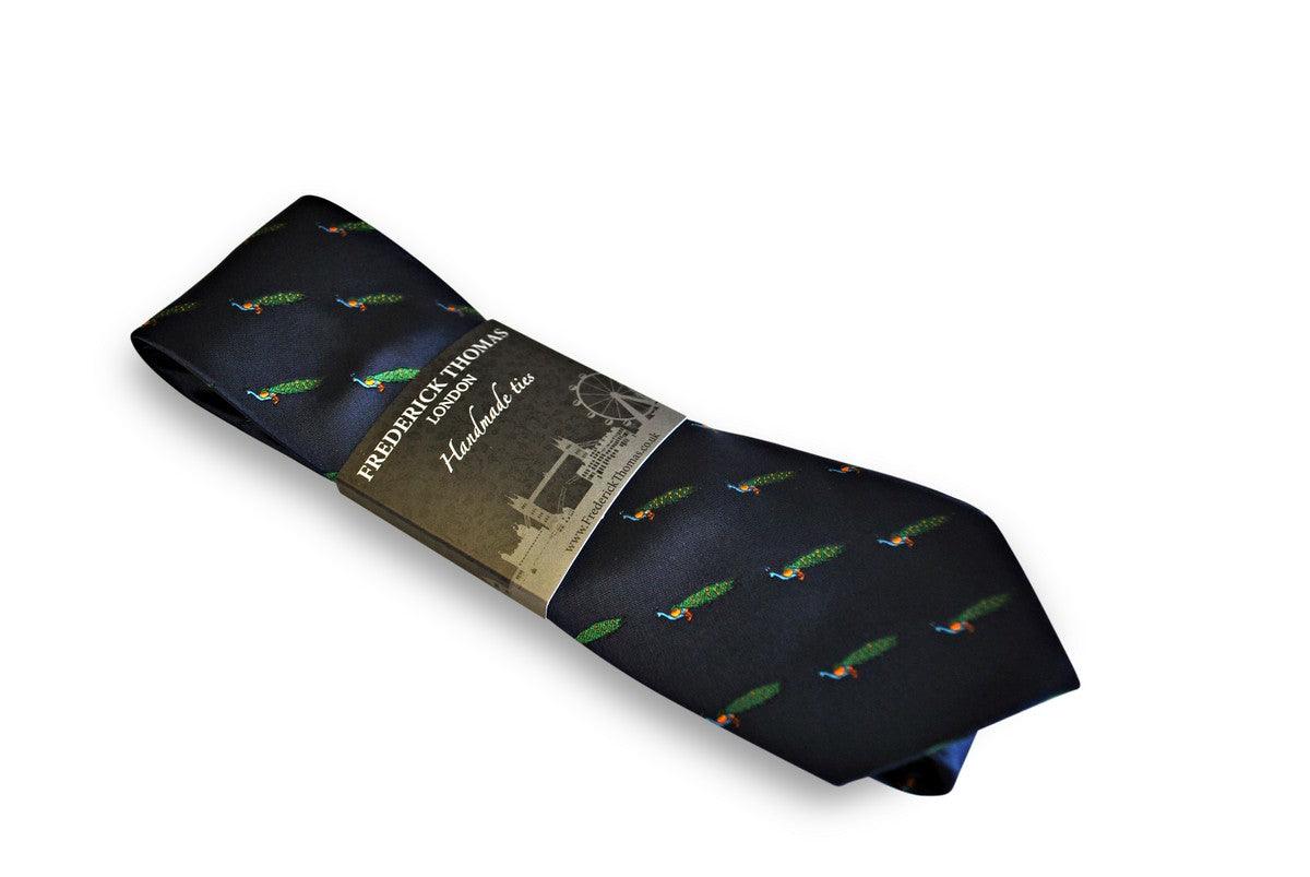 navy tie with peacock design - Image 5