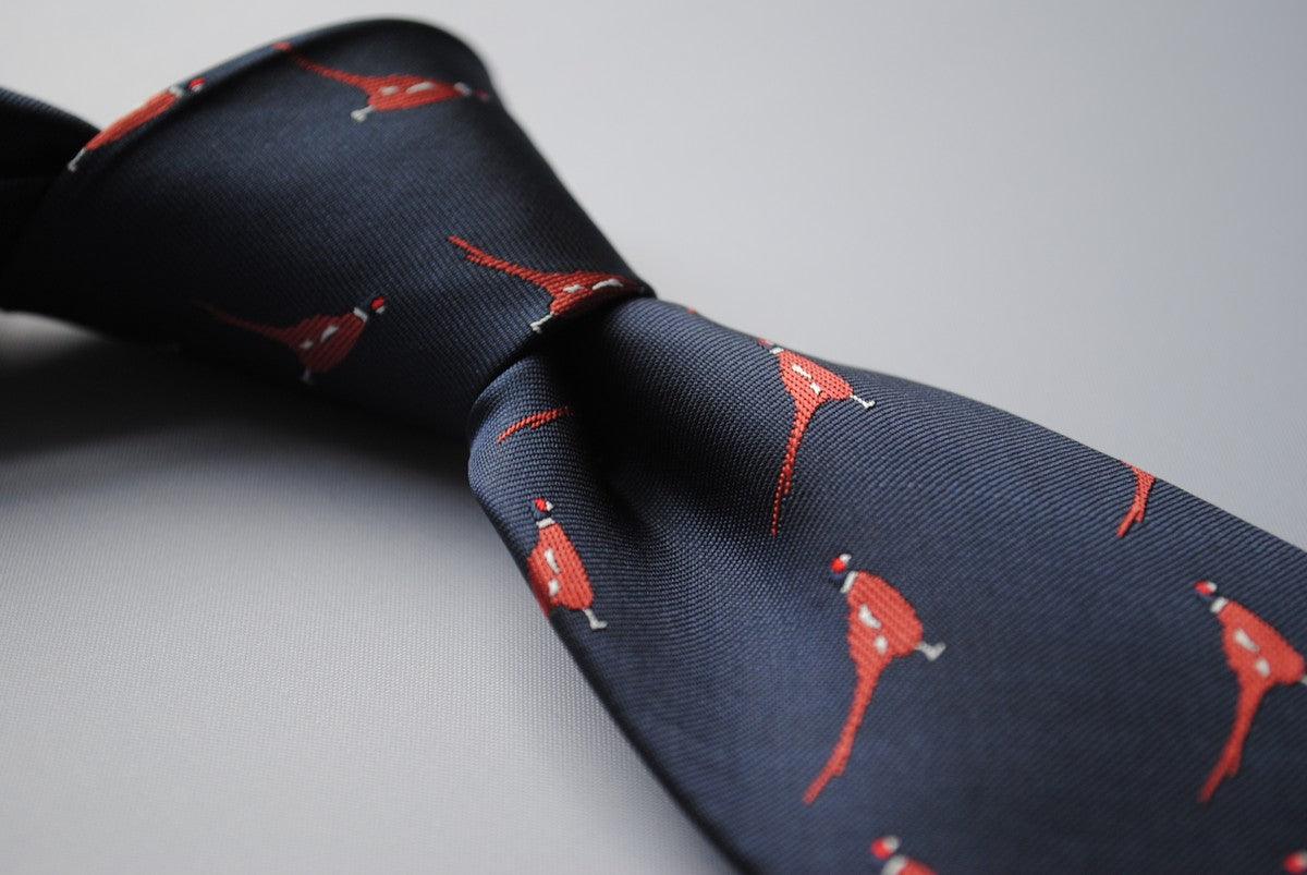 navy tie with pheasant design - Image 3