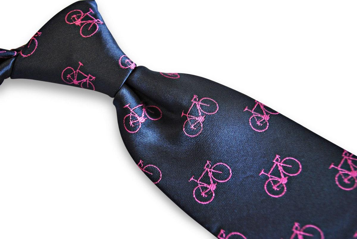 navy tie with pink bicycle design - Image 2