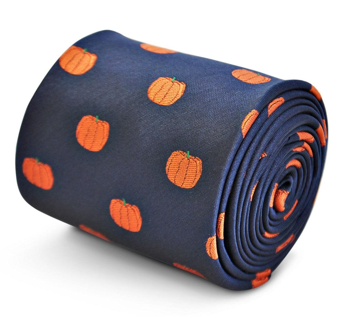 Navy tie with pumpkin design