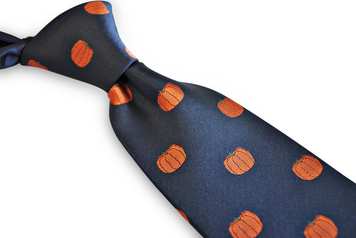 Navy tie with pumpkin design - Image 2