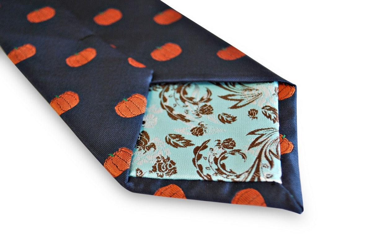 Navy tie with pumpkin design - Image 3