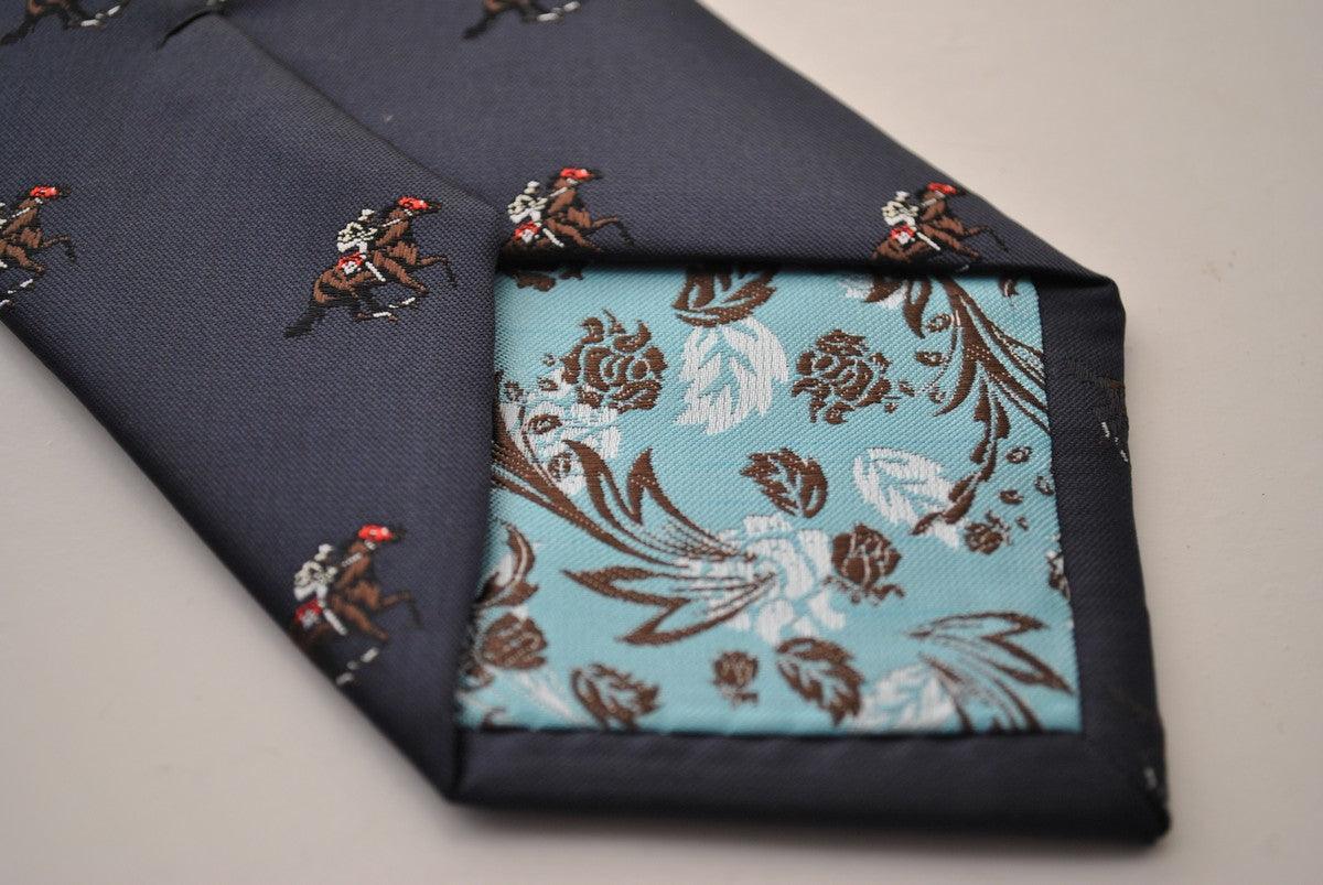 navy tie with horse racing pattern - Image 2