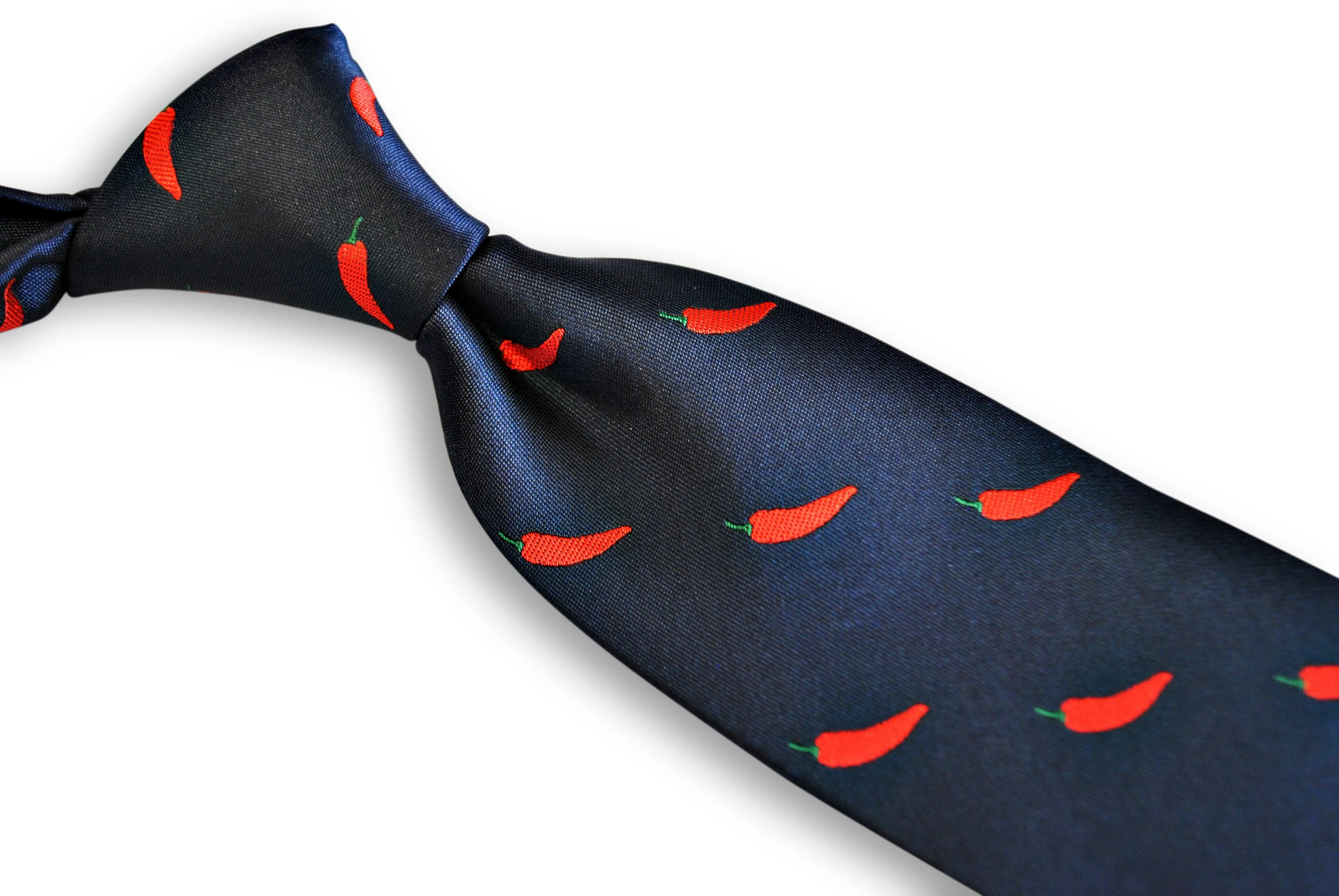 navy tie with red chilli pepper design - Image 2