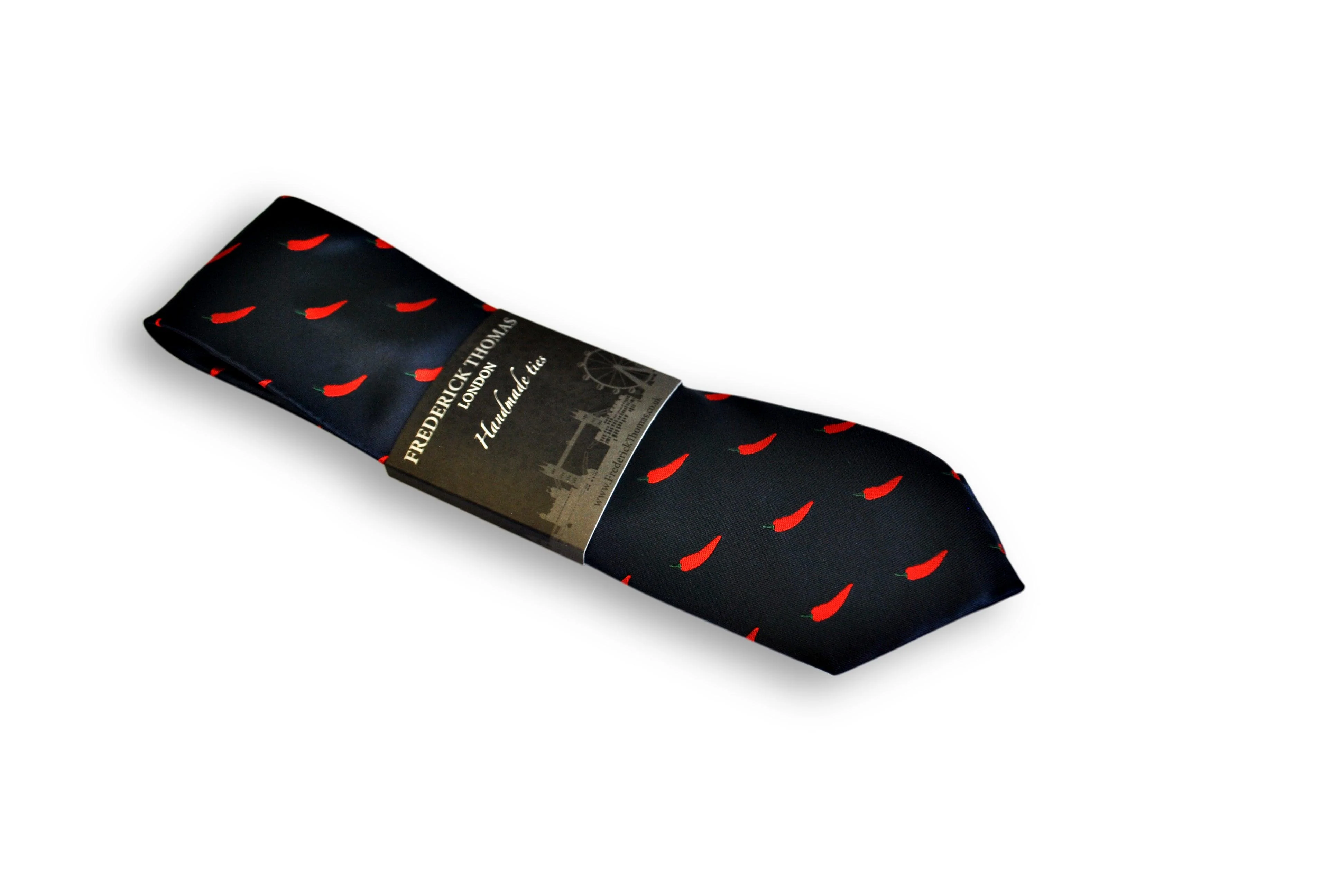 navy tie with red chilli pepper design - Image 3
