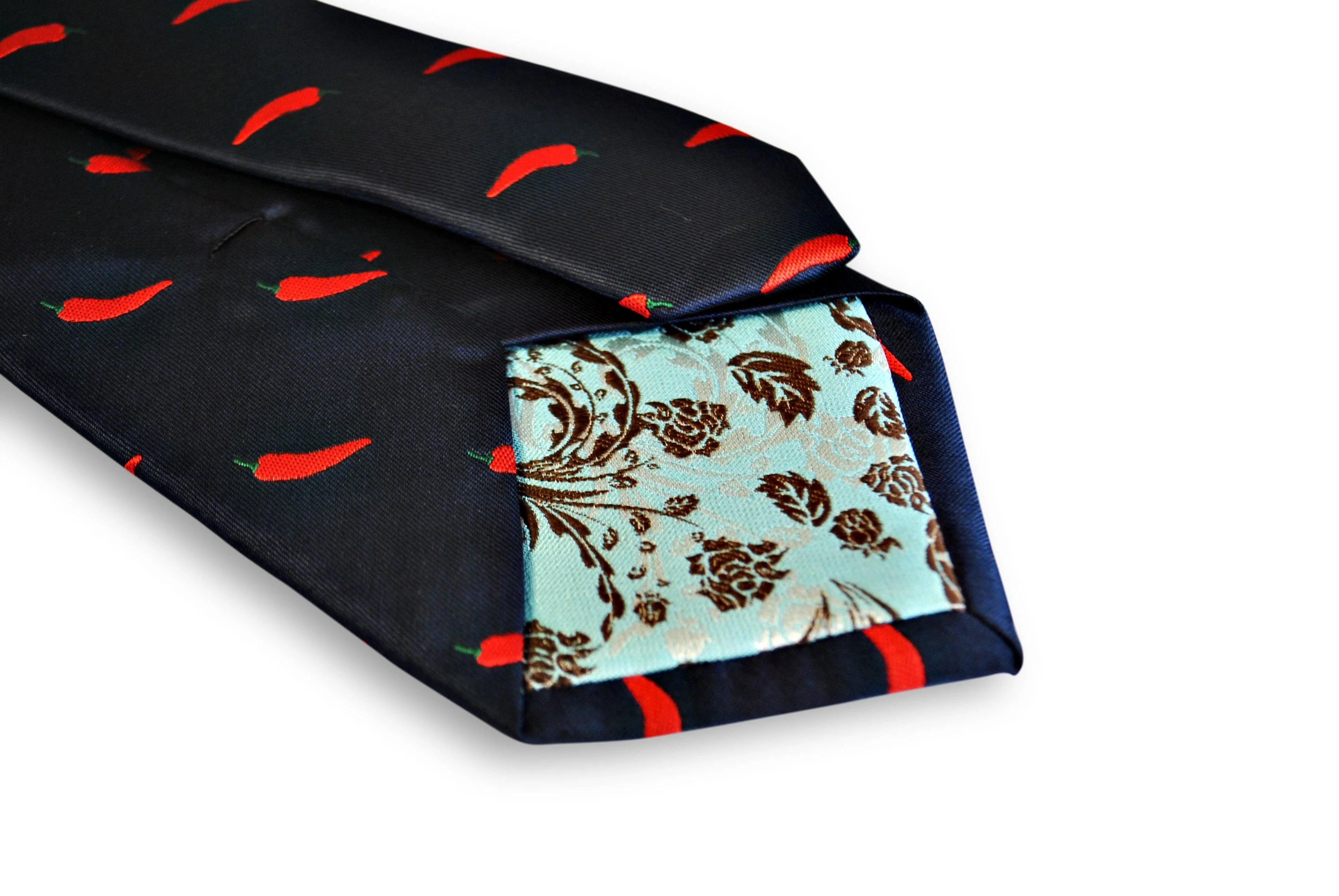 navy tie with red chilli pepper design - Image 4