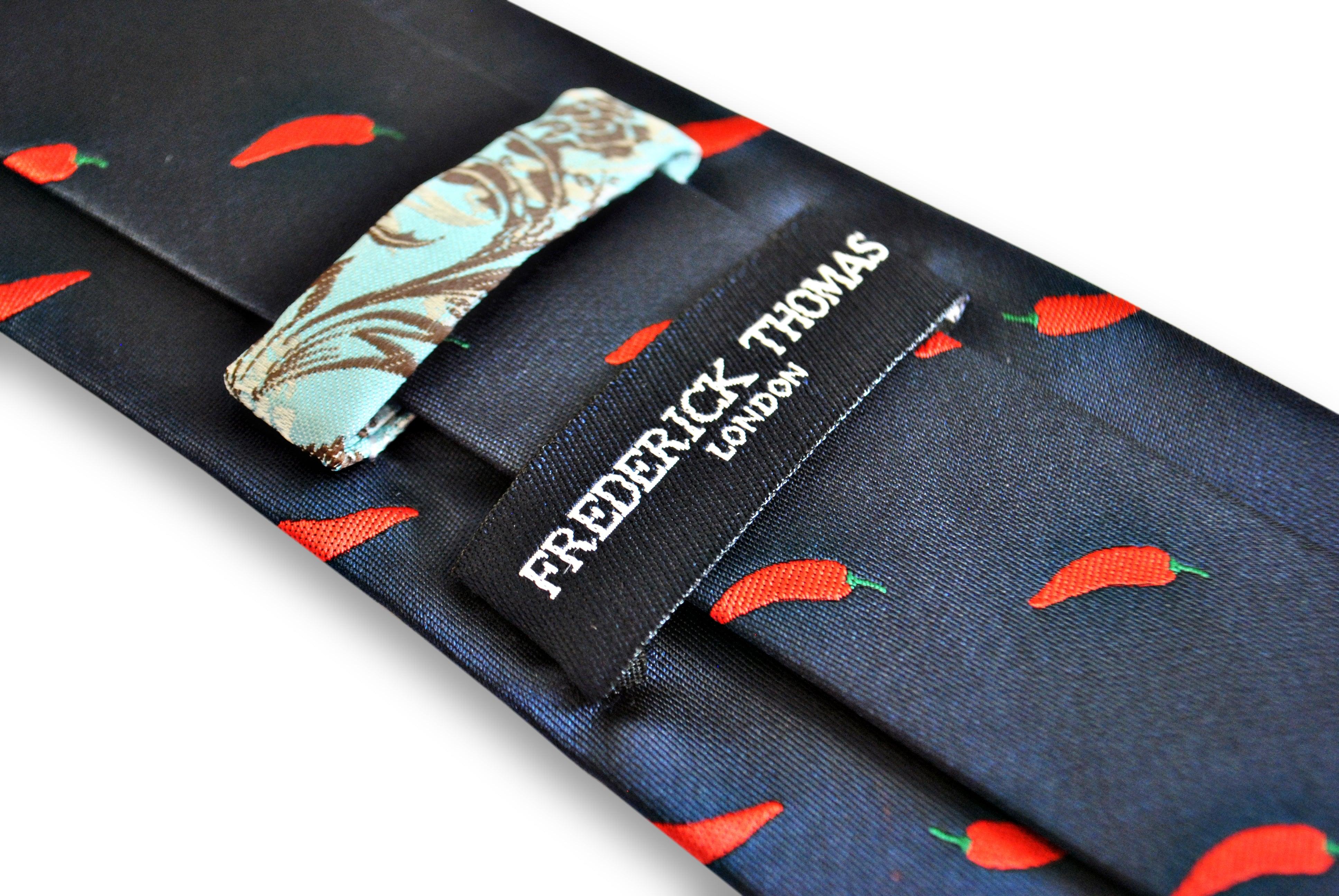 navy tie with red chilli pepper design - Image 5
