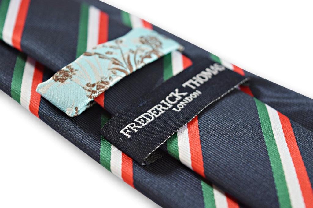 navy tie with red, green and white stripe design - Image 2