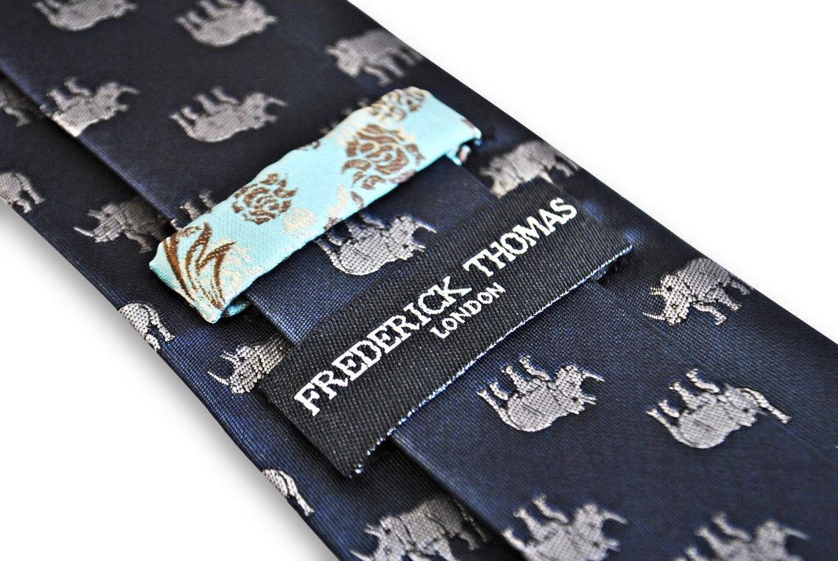 navy tie with rhino design - Image 4