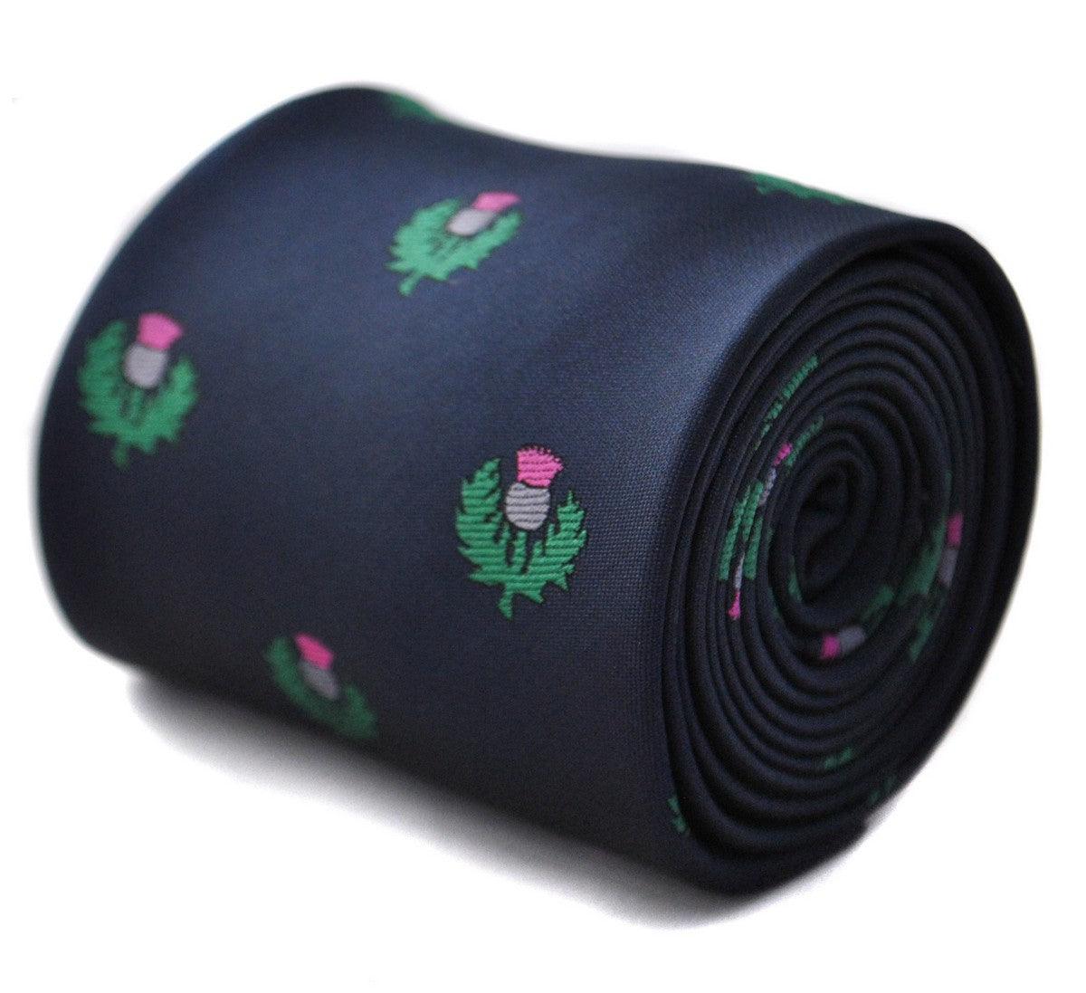 navy tie with scottish thistle design
