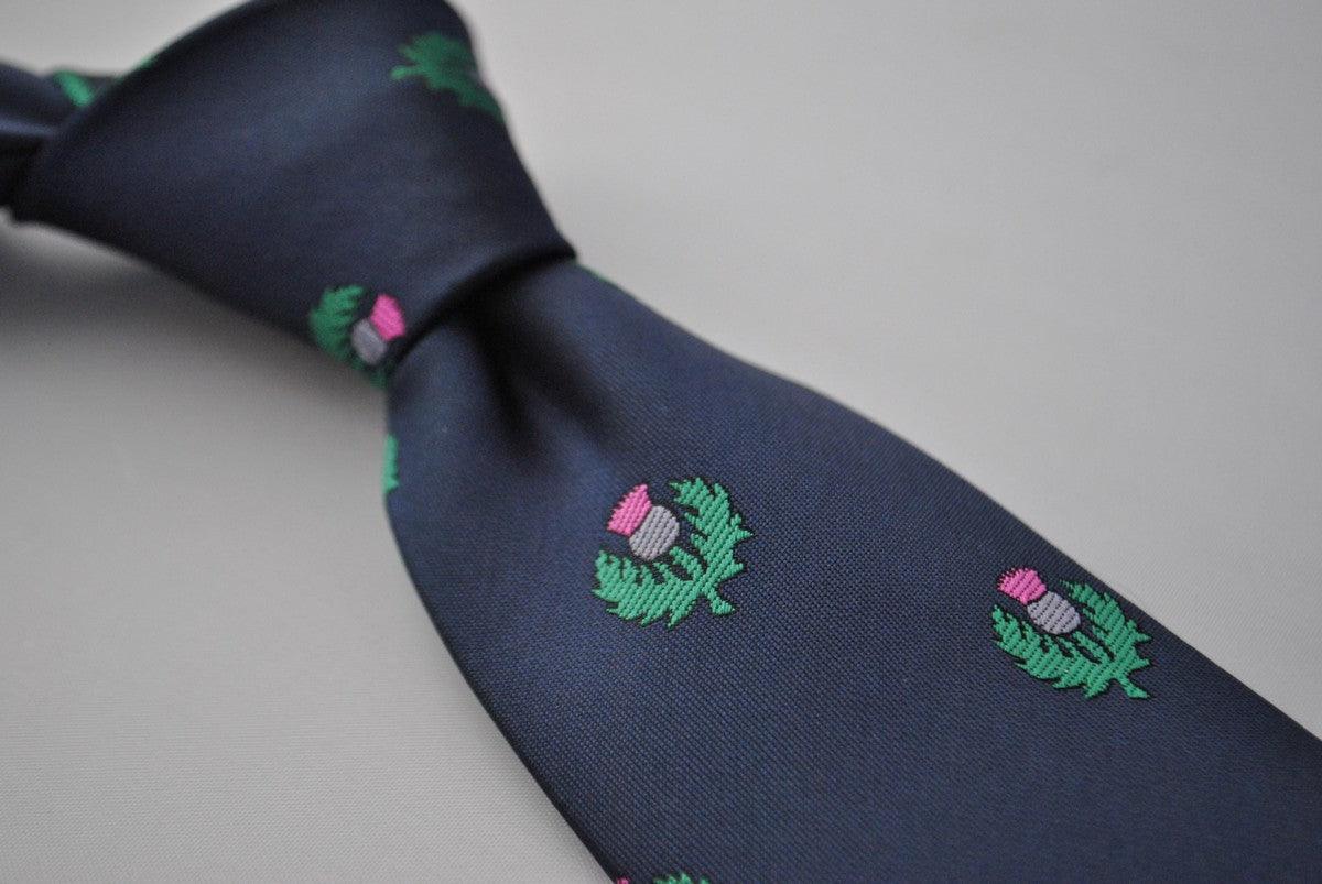 navy tie with scottish thistle design - Image 3