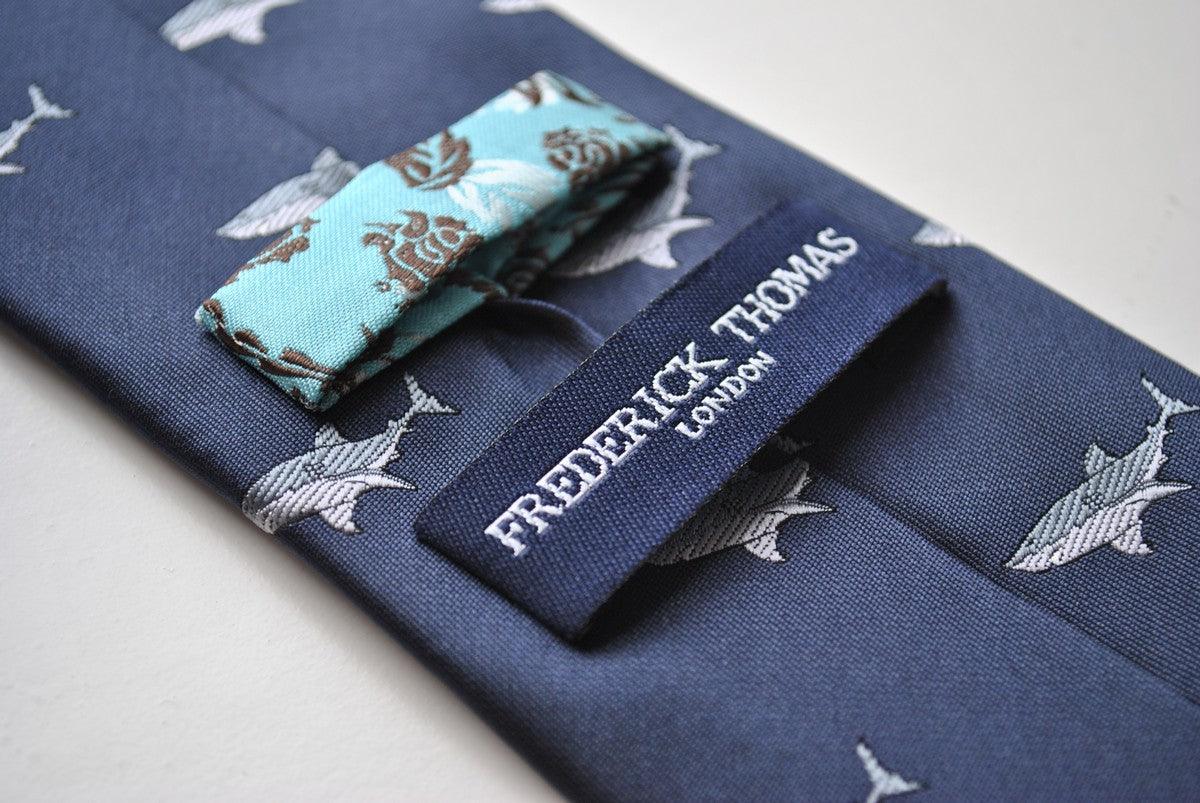 navy tie with shark design - Image 3