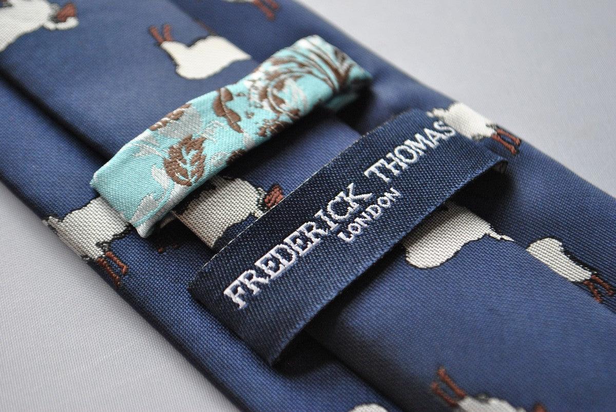 navy tie with sheep embroidered design - Image 2