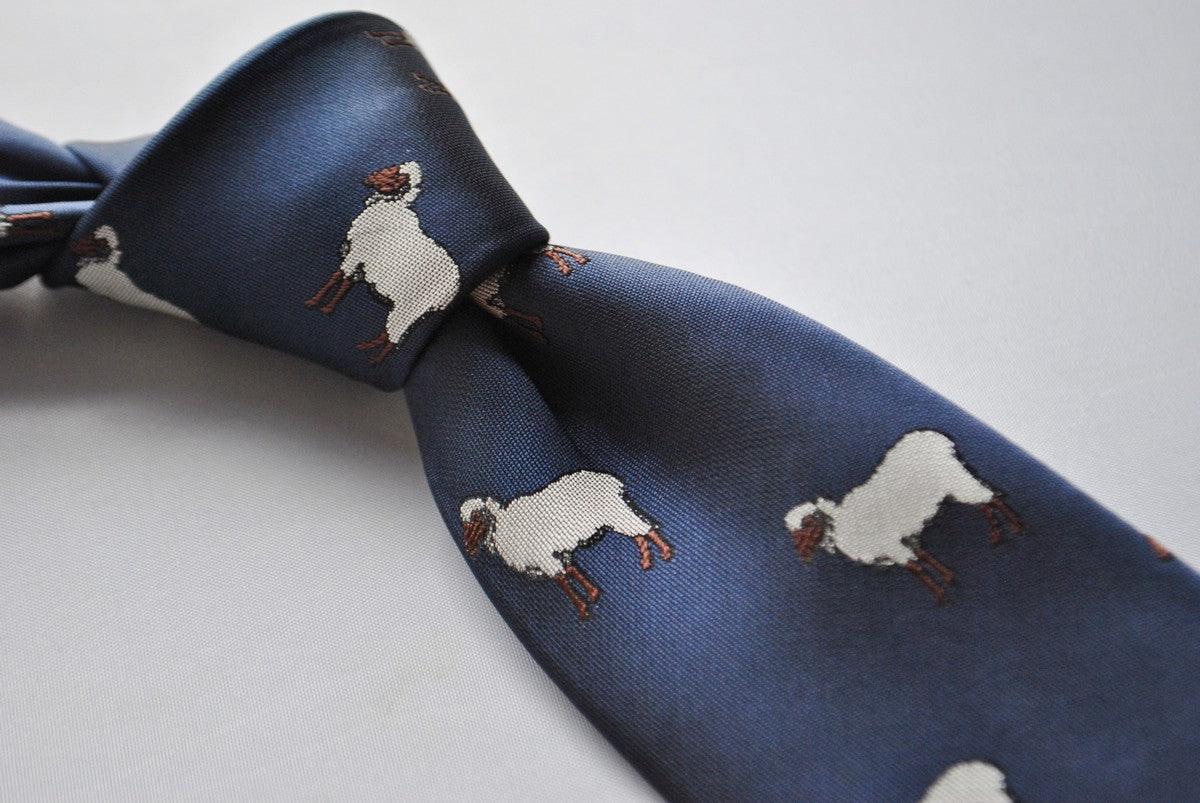 navy tie with sheep embroidered design - Image 4